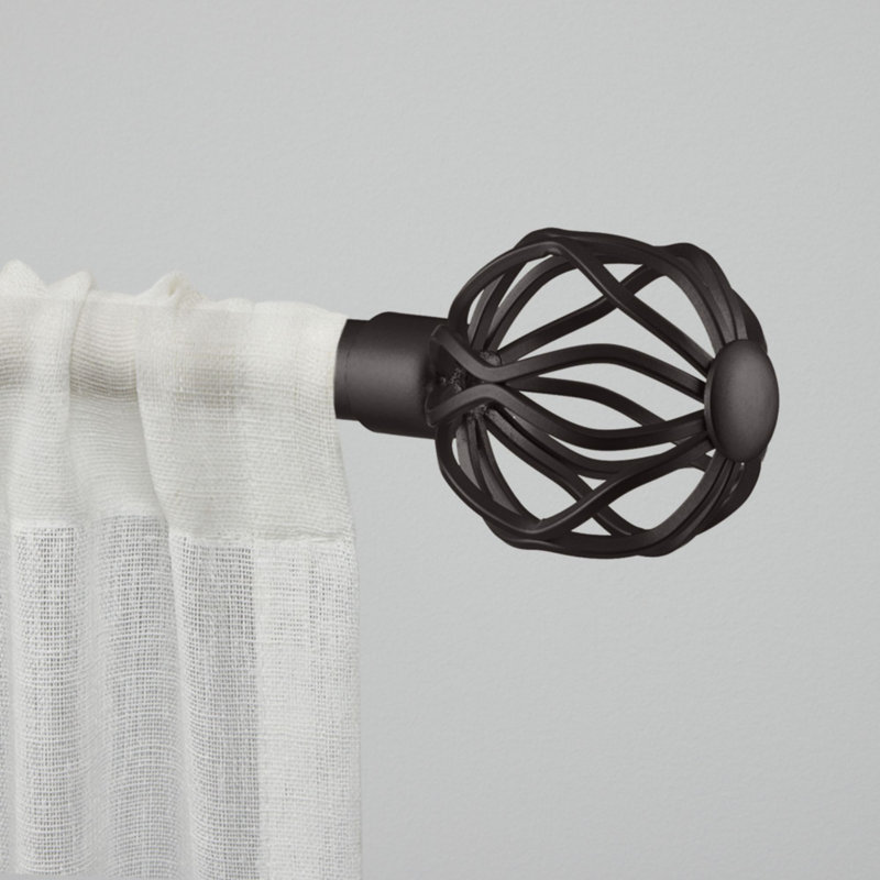 Matte Bronze Adjustable Iron Curtain Rod with Wavy Finials