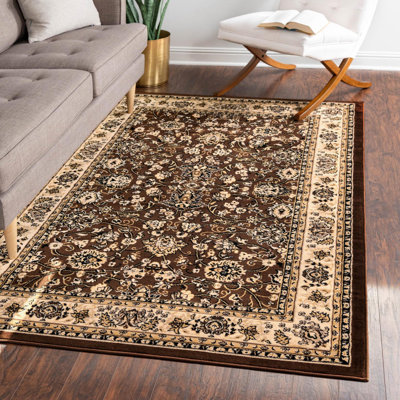 Tapis brun à motif floral Hanan