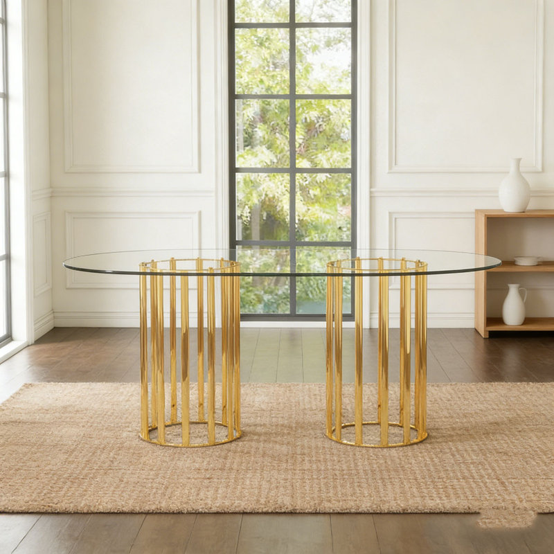 71 inch oval tempered glass dining table, Gold