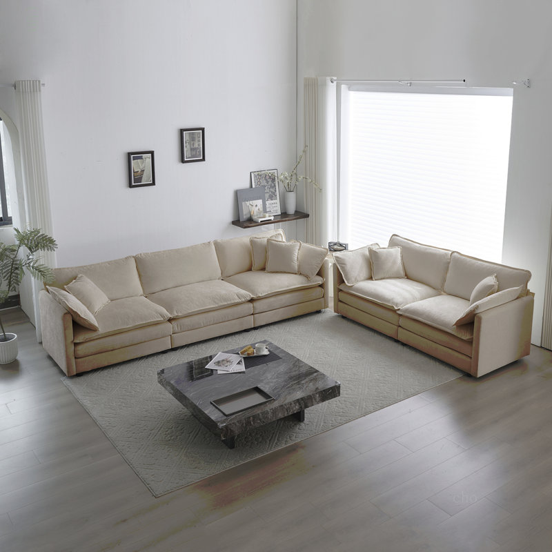 Ensemble de canapés-lits en chenille beige, Chenille beige