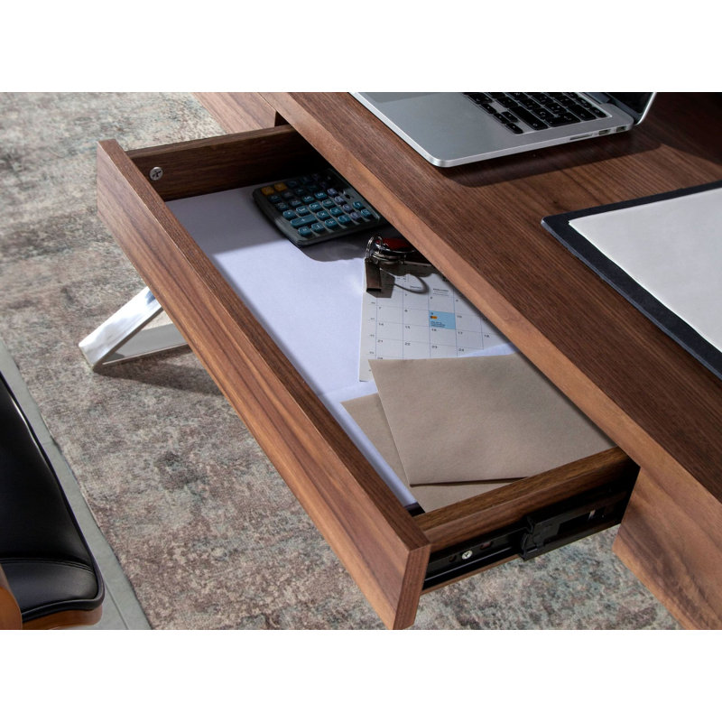 chrome-plated steel desk, Brown