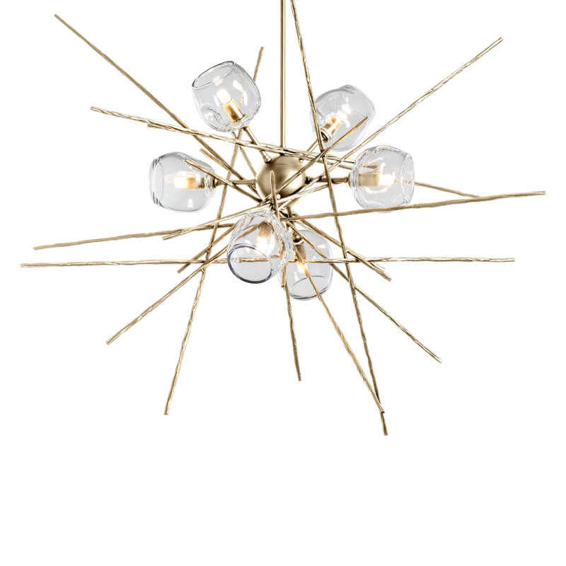 Griffin 6 - Light Chandelier, 56.6" H x 39.2" W x 38.8" D, Thumbprint Clear Glass, Modern Brass