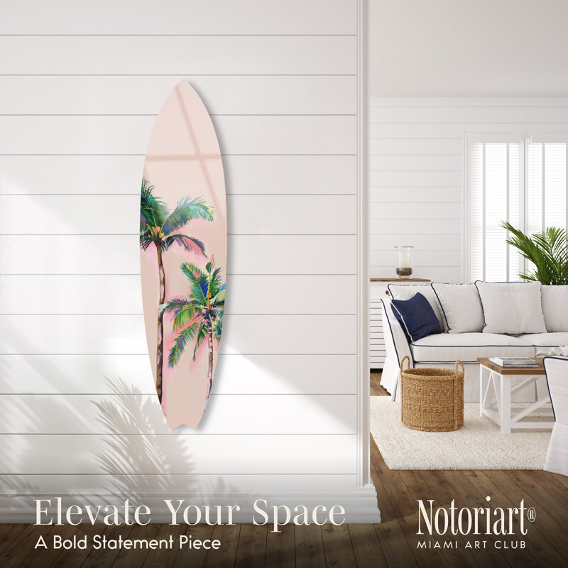 «Coastal Palm», planche de surf en acrylique, art mural côtier
