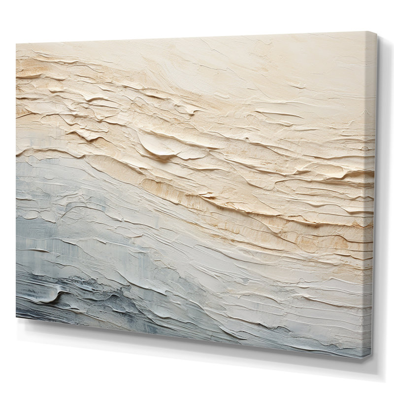 Décoration murale moderne bord de mer beige et gris I - Océan côtier, H 16 po x l 32 po x P 1 po, Toile tendue