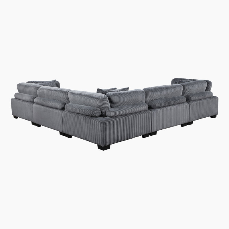 Canapé modulaire en velours côtelé 5 pièces Brinsley, Velours côtelé gris, H 34,5 po x l 135 po x P 135 po, Symétrique