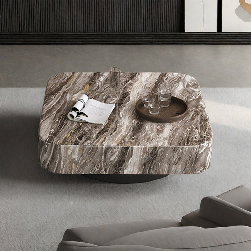 Table basse carrée en marbre italien, H 13,8 po x L 35,4 po x l 35,4 po, Multi-couleur