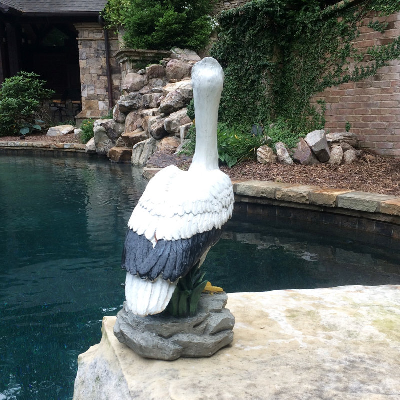 Natural Finish Pelican Statue on Coastal Rock for Indoor/Outdoor Decor