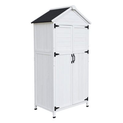 67" White Fir Wood Storage Shed With Double Doors