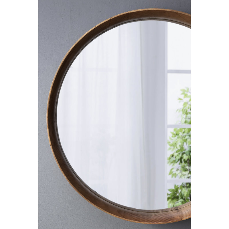 Miroir rond de 31,5 po avec support en bois de pin, pour mur de salle de bain et de salon en bois, apportant un nouveau look à