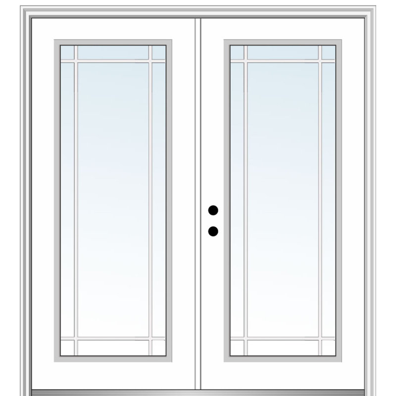 Porte d'entrée pré-suspendue en fibre de verre apprêtée, Droite / vers l'intérieur, H 81,75 po x l 74 po x P 4,56 po