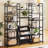 5/6-tier Bookcase With Hanging Fabric Bins, Adjustable Shelves, Storage Unit-696410065-696410066