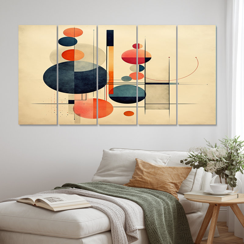 Syncronicities Midcentury Elegant Retro Art VI - Modern Midcentury Wall Art Print - 5 Equal Panels