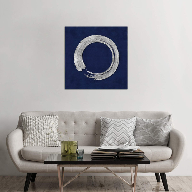 Silver Zen Circle On Blue I by Ellie Roberts - Print on Canvas, 45.72 cm H x 45.72 cm W x 1.91 cm D, No Frame