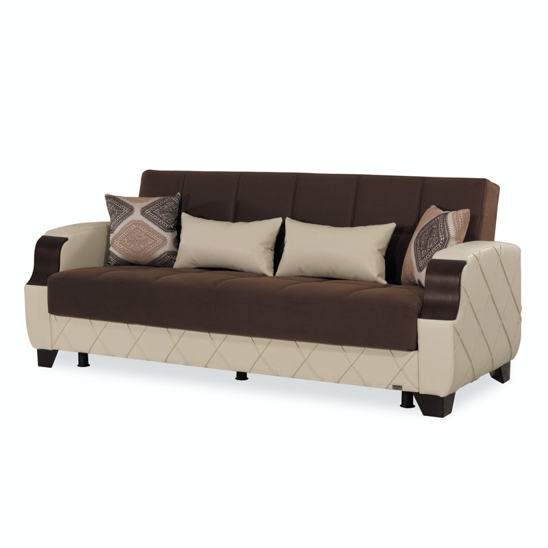 Olivo 89 in. Fabric Upholstered 3-Seater Twin 3-in-1 Sleeper Sofa Bed with Storage, Dark Brown