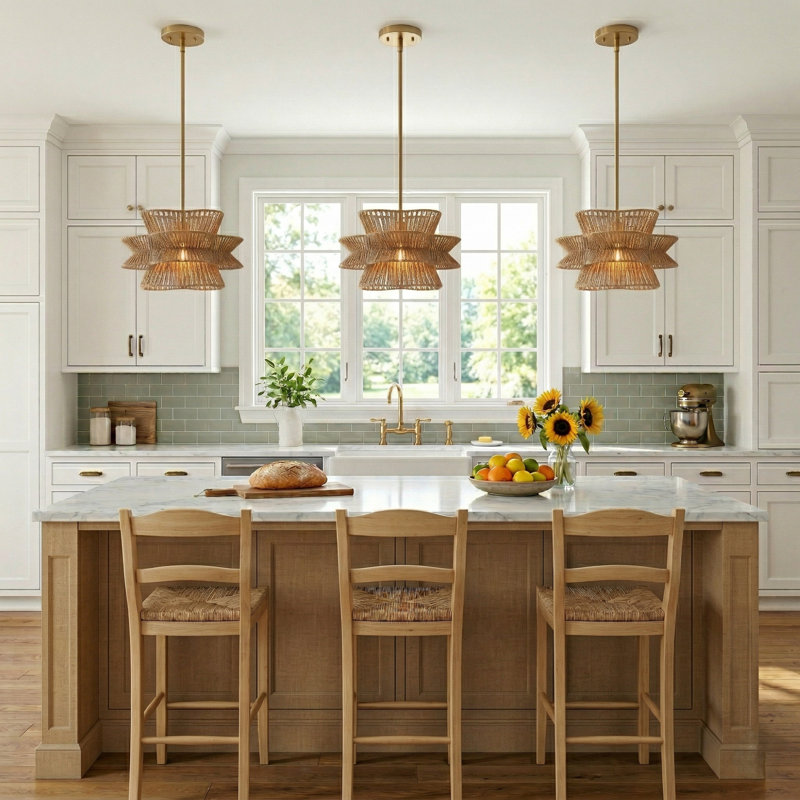 Towne 1 - Light Dimmable Woven Rope Pendant, Gold