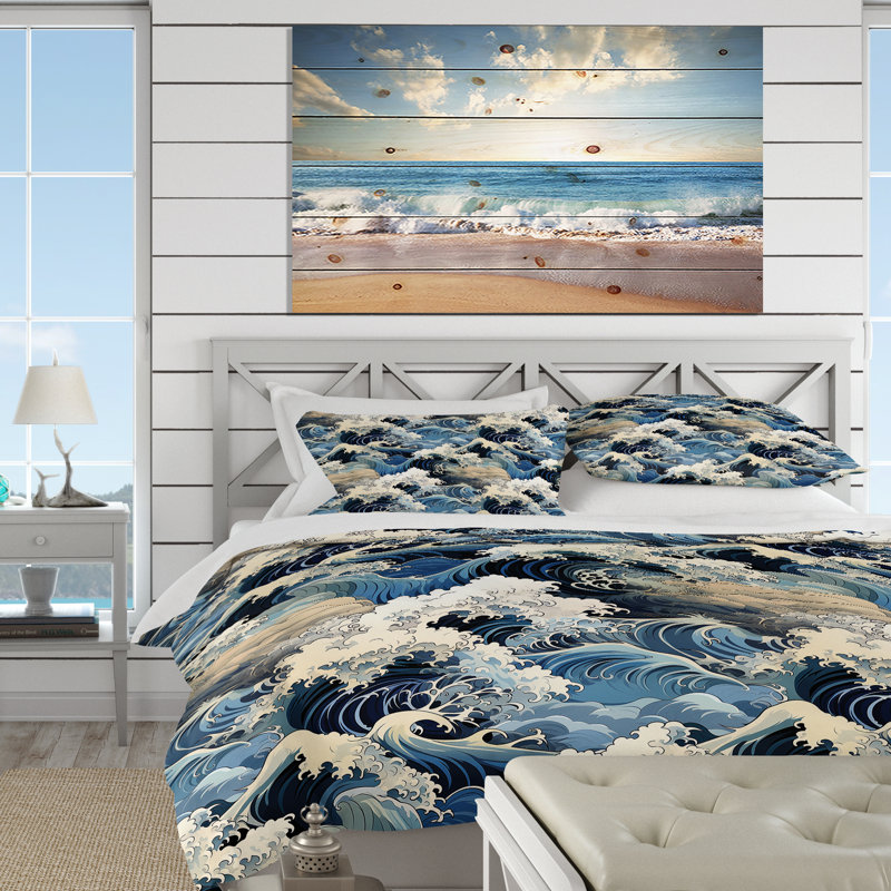 Ensemble de housse de couette Hokusai, Housse de couette pour très grand lit et 2 très