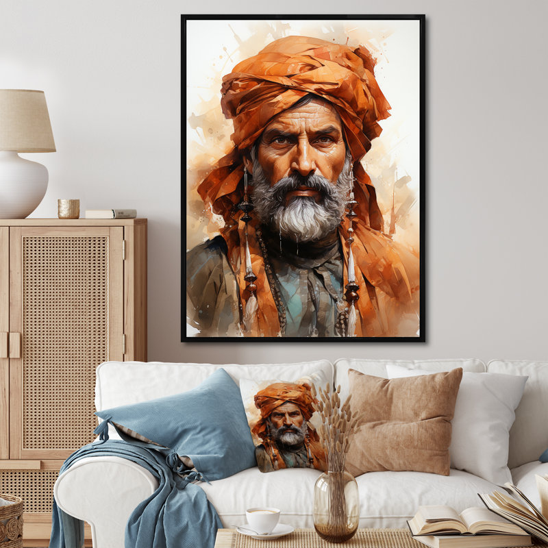Chef Akbar, le grand I sur toile, H 32 po x l 24 po x P 1 po, Cadre flottant noir