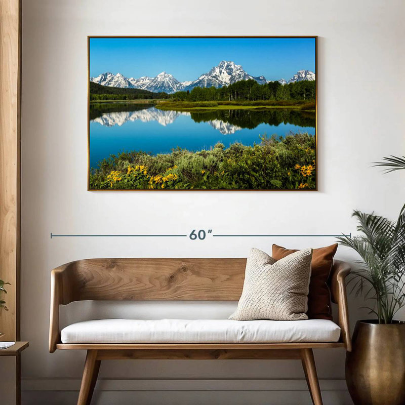 Réflexions du lac Grand Teton, 46 po x 31 po, Cadre flottant doré
