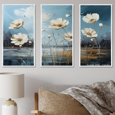 «Daisies In The Sunlight Flowers Field II - Flower Field Wall Art Living Room», ensemble
