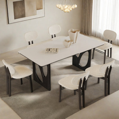 Pure white rock plate dining table set