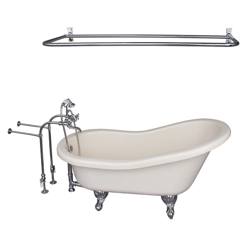 60'' x 30'' Soaking Acrylic Bathtub with Faucet, Polished Chrome, White