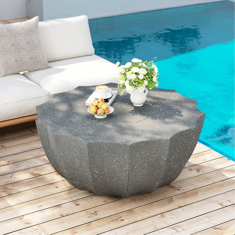 Table basse imperméable 35,43 po moderne pour l'extérieur et l'intérieur, conception Mgo durable, convient aux terrasses, jardins, arrière-cours et salons (gris)