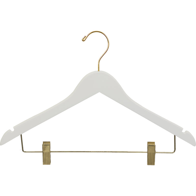 Cintre en bois avec pinces, Blanc, 100