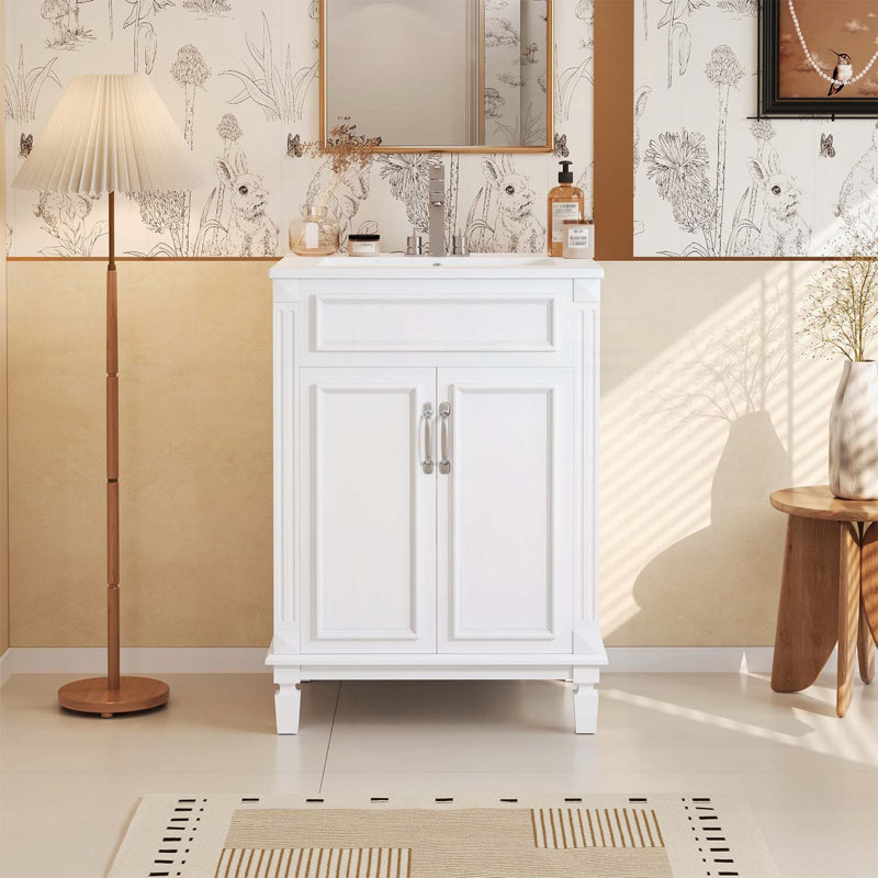 Meuble-lavabo moderne 24 po avec lavabo supérieur, Blanc