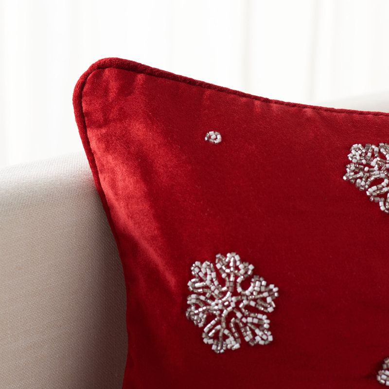 Falling Snow Pillow, Red/Silver