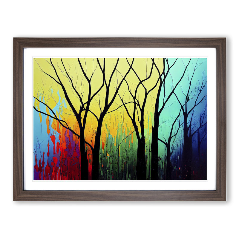 Colourful Trees Vol.2 Abstract - Single Picture Frame Print, Walnut Framed, 25cm H x 34cm W x 2cm D