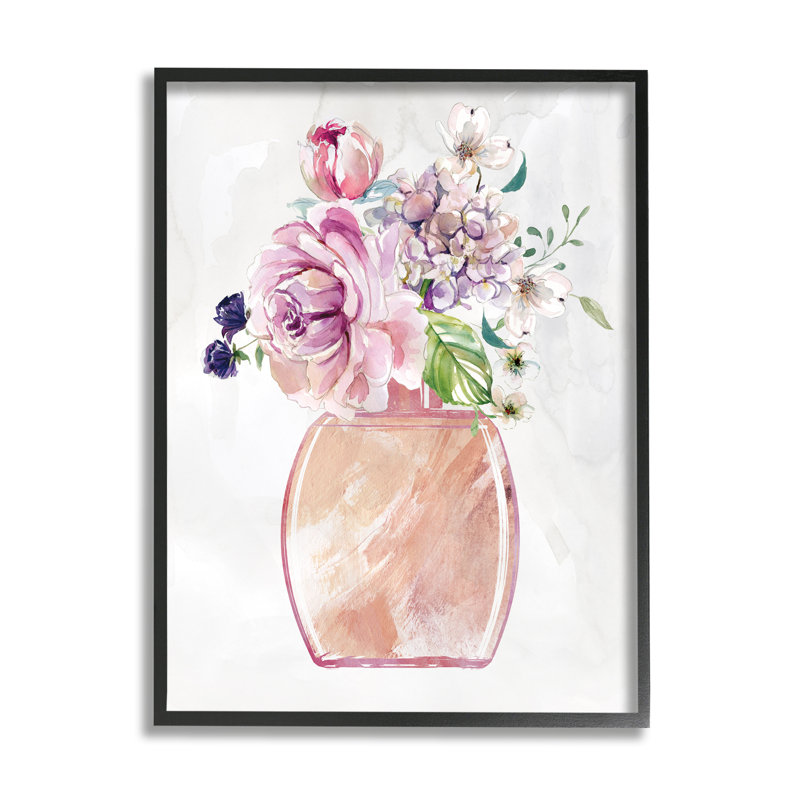 «Chic Cottage Florals in Pink Glam Bottle» par Carol Robinson - peinture sur toile, H 30 po x l 24 po