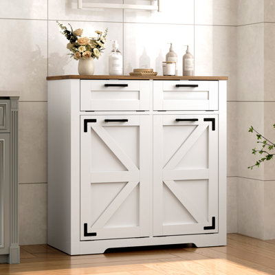 Tilt-out Laundry Hamper Cabinet with 2 Removable Baskets & 2 Drawers, Farmhouse Bathroom Storage