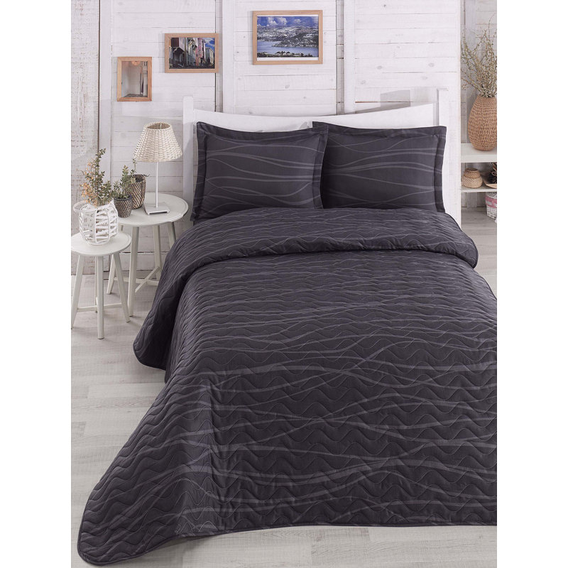 Jaydin Abstract Bedspread with Pillowcases Included, Black, W220 x L240cm