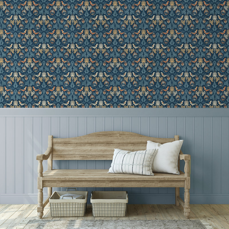 Yuki Osada Damask Wallpaper Double Roll, Blue/Orange
