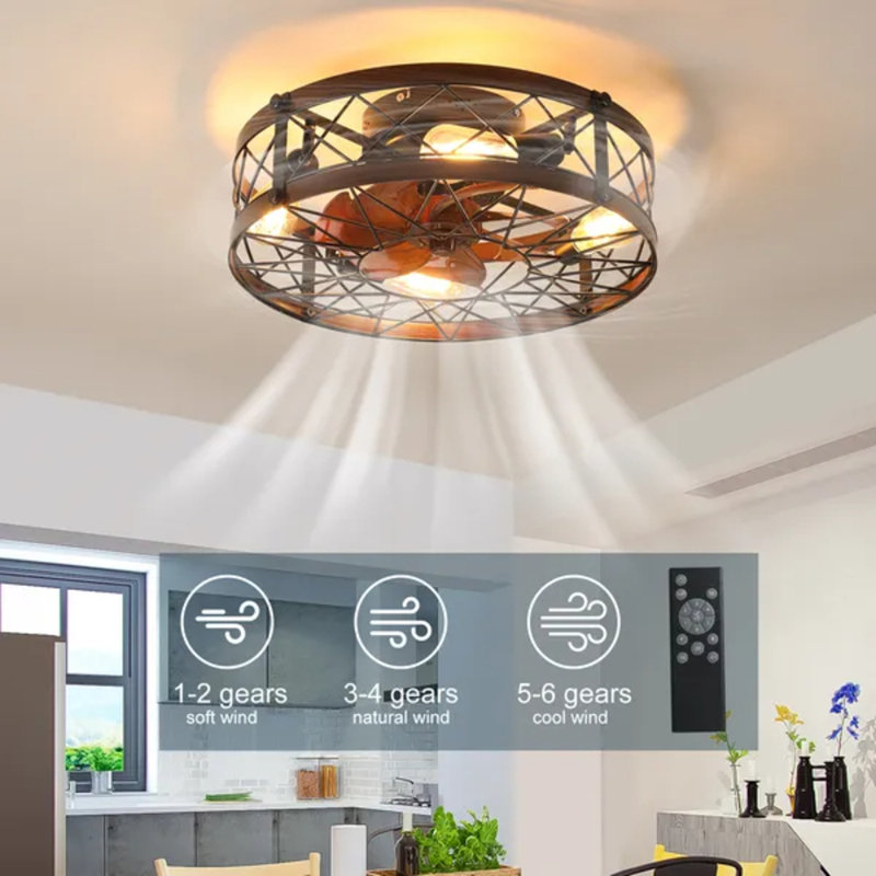 Ventilateur de plafond encastré à cage noire de 20 pouces avec lumières, petit ventilateur de plafond fermé Farmhouse, moteur réversible et télécommande pour la chambre à coucher (ampoules e26 incluses)