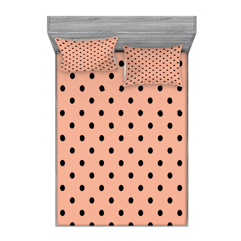 Microfiber Polka Dots Sheet Set, Queen Sheet Set with Fitted Sheet
