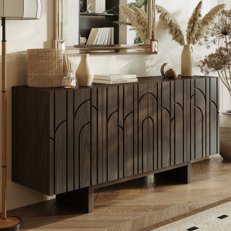 63''W Storage Wood Buffet Sideboard, Brown