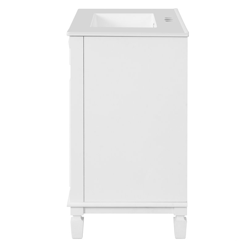 Meuble-lavabo de 30 pouces avec meuble-lavabo en céramique à 2 tiroirs et tablette réglable, Blanc