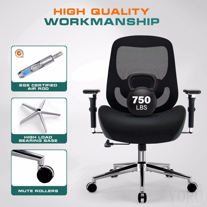 Big And Tall Office Chair With Wide Thick Seat Cushion For Heavy People Ergonomic Computer Mesh Desk Chairs With 4d Armrests, Adjustable Lumbar Support For Adults 8 Hours Daily Work