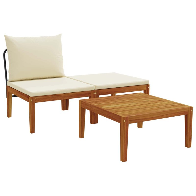  Ensemble de salon de jardin 3 pièces avec coussins en bois d'acacia massif et corde