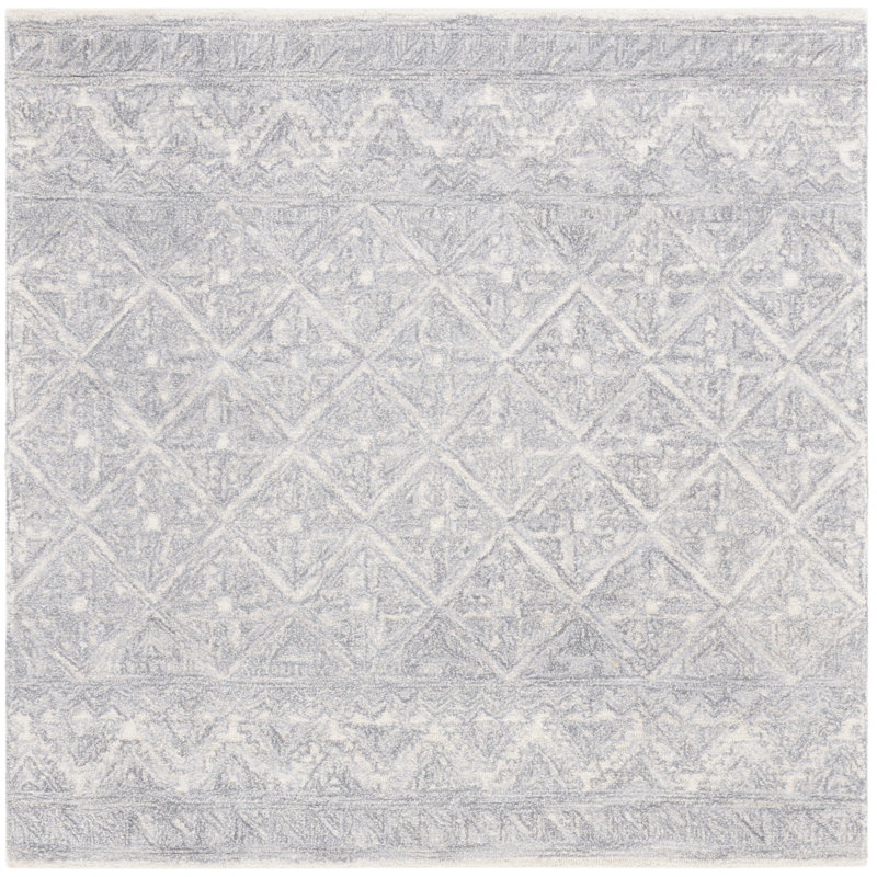 Tapis géométrique en laine / coton touffeté à la main Jamyra, Carré 6 pi