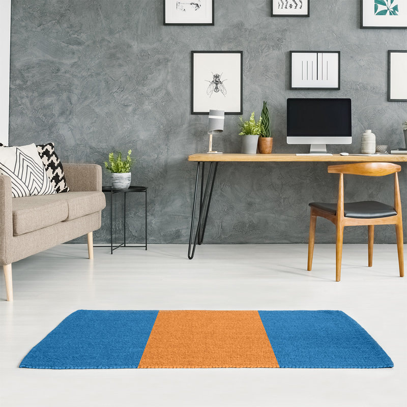 Tapis à rayures bleu/orange, Rectangle 7 pi x 5 pi