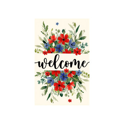 Wildflower Welcome Balcony Display Independence Day Decor Hanging Flag 12 in X 18 in (30 X 45cm)