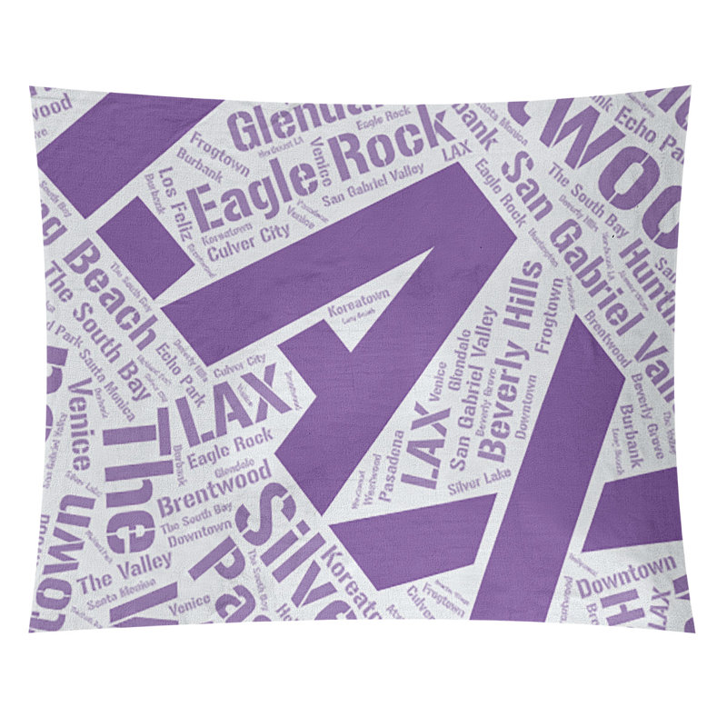Tapisserie de polyester districts, art word, Los Angeles, H 88 po x l 104 po, Mauve