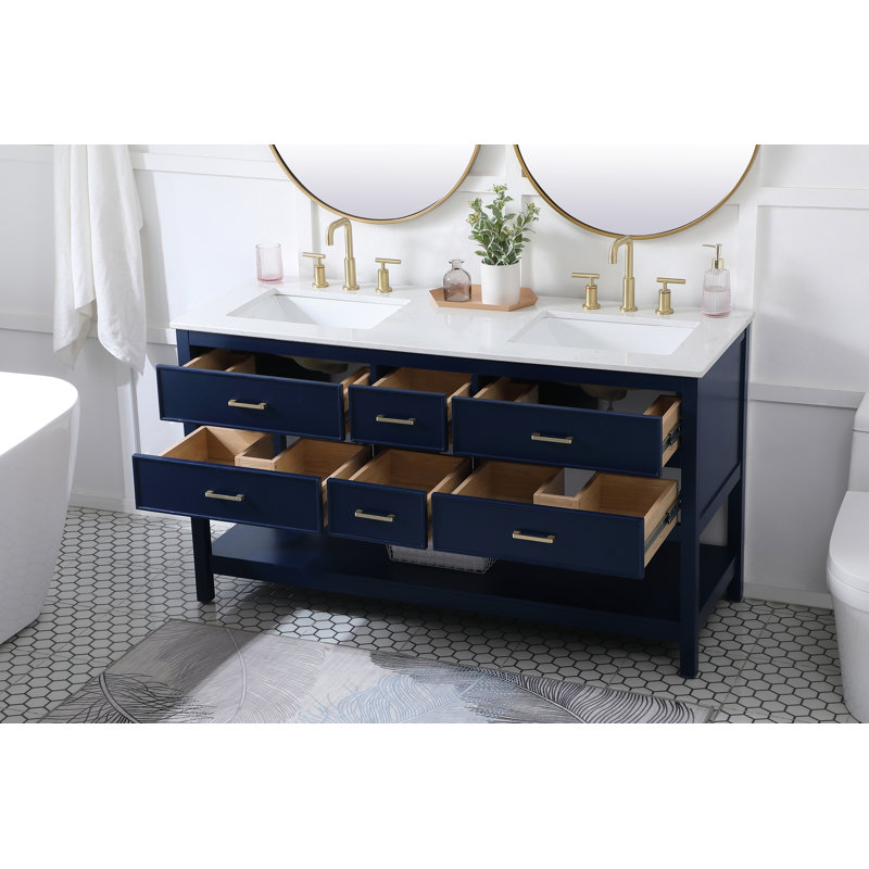 Sinclaire 60'' Double Bathroom Vanity with Engineered Marble Top, Blue