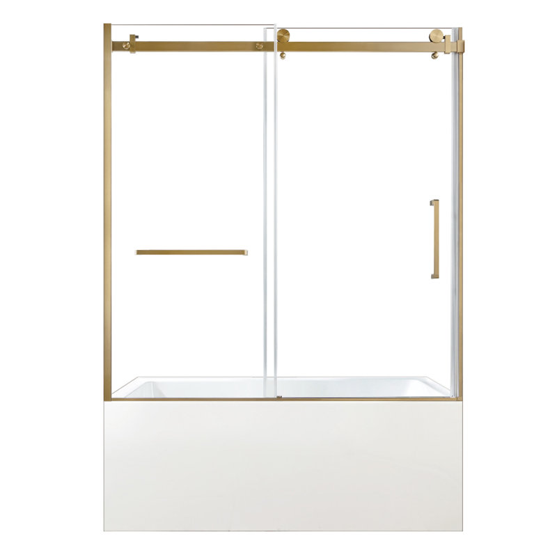 Kingston Brass 60-Inch Acrylic Rectangular 3-Wall Alcove Tub With Tub Door, Hand Drain, Brushed Brass, Left