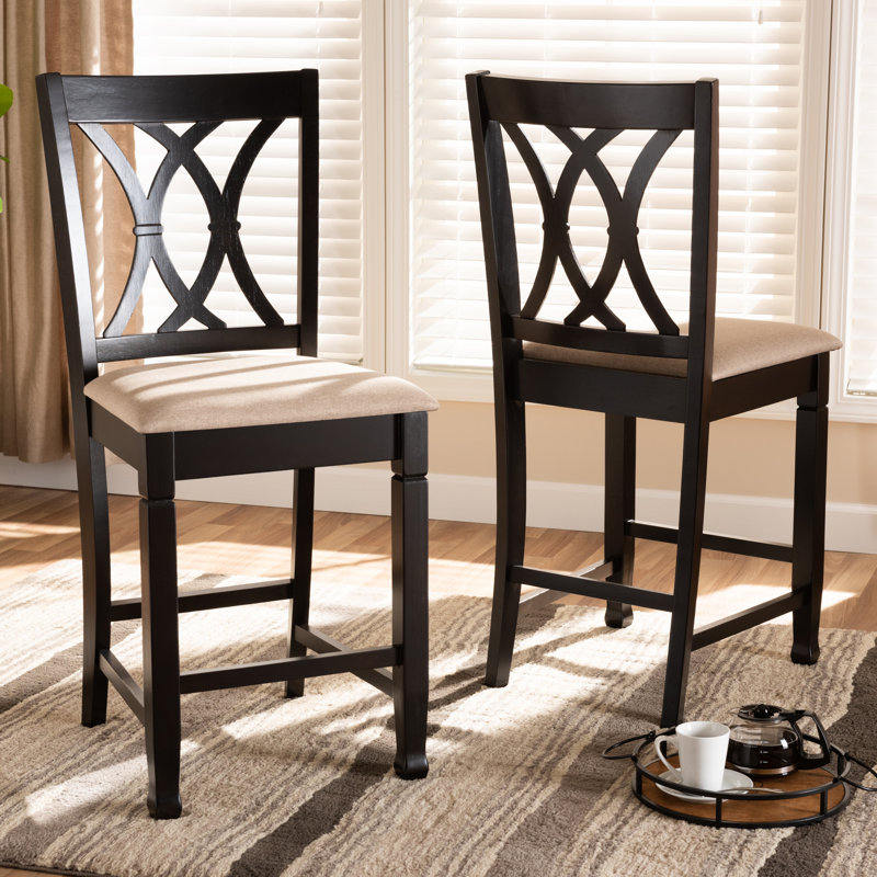 Upholstered Counter Stool with Solid Wood Frame, Sand, Grey, Bar Stool (29" Seat Height)