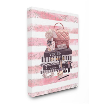 " Pink Quilted Purse Fashion Books Distressed Stripes " by Ziwei Li