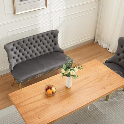 45.6" Velvet Fabric Upholstered Loveseat with Stainless Steel Leg
