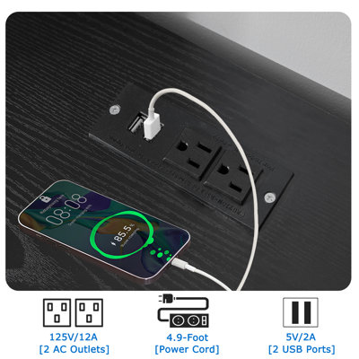 Farmhouse End Table with Charging Station - Nightstand with 2 Outlets & 2 USB Ports - Vintage Industrial Side Table